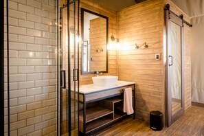 Superior Tent | Bathroom | Shower, rainfall showerhead, free toiletries, towels