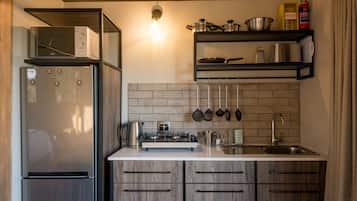 Réfrigérateur, micro-ondes, plaque de cuisson, bouilloire électrique