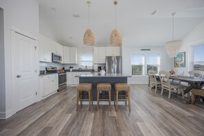 Fridge, microwave, oven, stovetop - 7726- A World Away, Avon OBX Canalfront | Hot Tub & Pool Access (Avon)