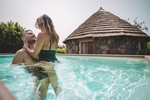 Family Bungalow, Private Pool | Premium bedding, minibar, individually decorated, individually furnished
