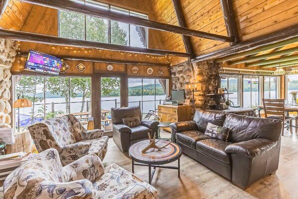 TV, fireplace, DVD player, books