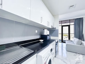 Fridge, microwave, oven, toaster