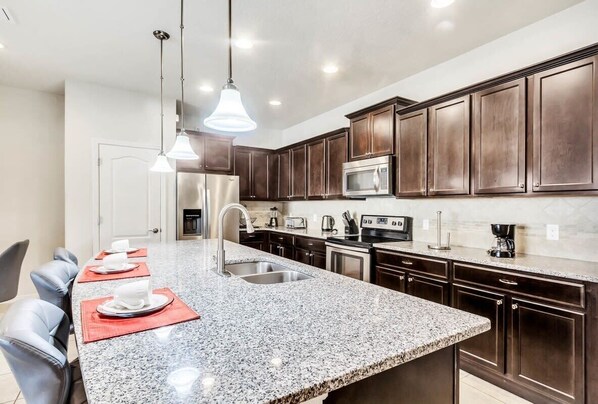 Microwave, oven, coffee/tea maker, toaster