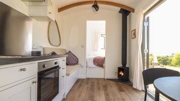 Fridge, electric kettle, cookware/dishes/utensils