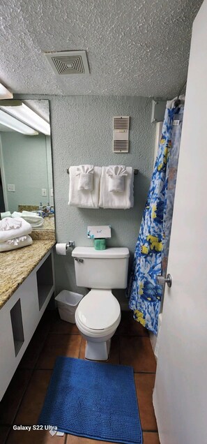 Bathtub, towels, shampoo