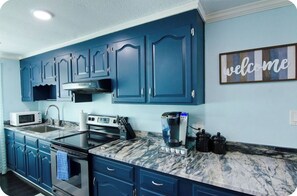 Fridge, microwave, stovetop, toaster