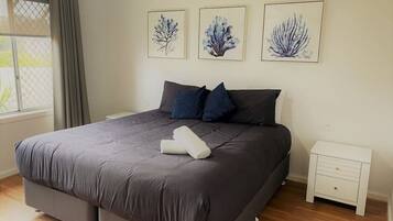 3 bedrooms, iron/ironing board, travel cot, bed sheets