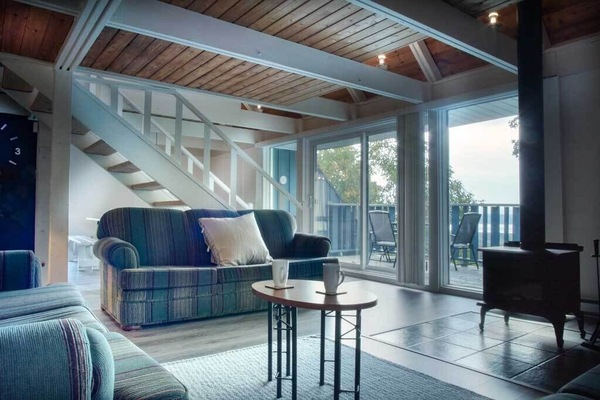 Smart TV, chimenea, estéreo