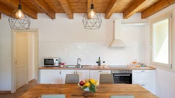 Villa | Private kitchen | Full-size fridge, microwave, oven, dishwasher