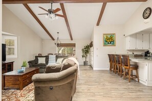 TV, fireplace, table football