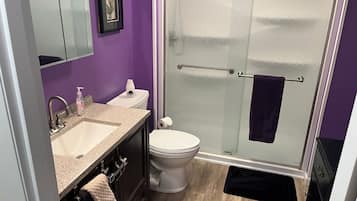 Shower, bidet, towels, toilet paper