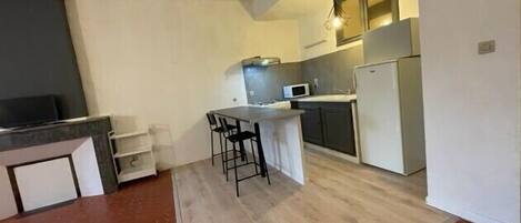 Fridge, microwave, oven, coffee/tea maker