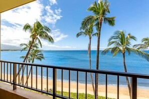 On the beach, sun-loungers, beach towels