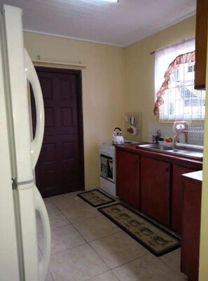 Fridge, oven, stovetop, electric kettle