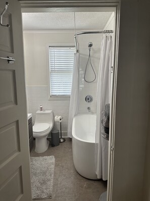 Hair dryer, towels, soap, shampoo - Charming Historic Midtown Home  (Mobile)