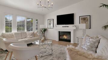 Smart TV, fireplace, video games, foosball