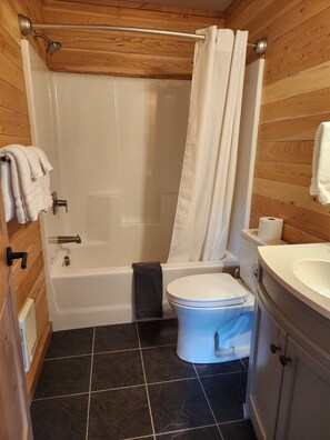 Ducha, secador de pelo, toallas y jabón