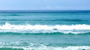 Private beach, white sand, surfing