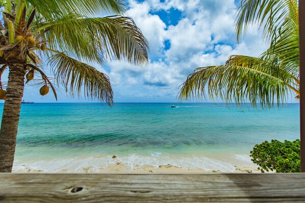 On the beach, sun-loungers, beach towels