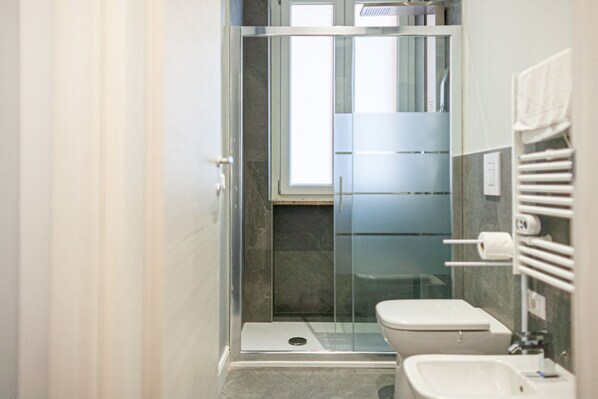 Dusche, Haartrockner, Bidet, Handtücher