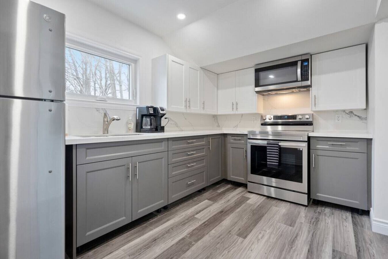 Frigorífico, microondas, horno y placa de cocina