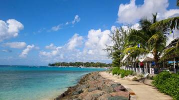 Beach nearby, sun loungers