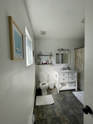 Secador de pelo, toallas, papel higiénico