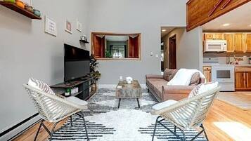 TV connectée, cheminée, jeux vidéo, livres