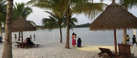 Beach nearby, sun loungers