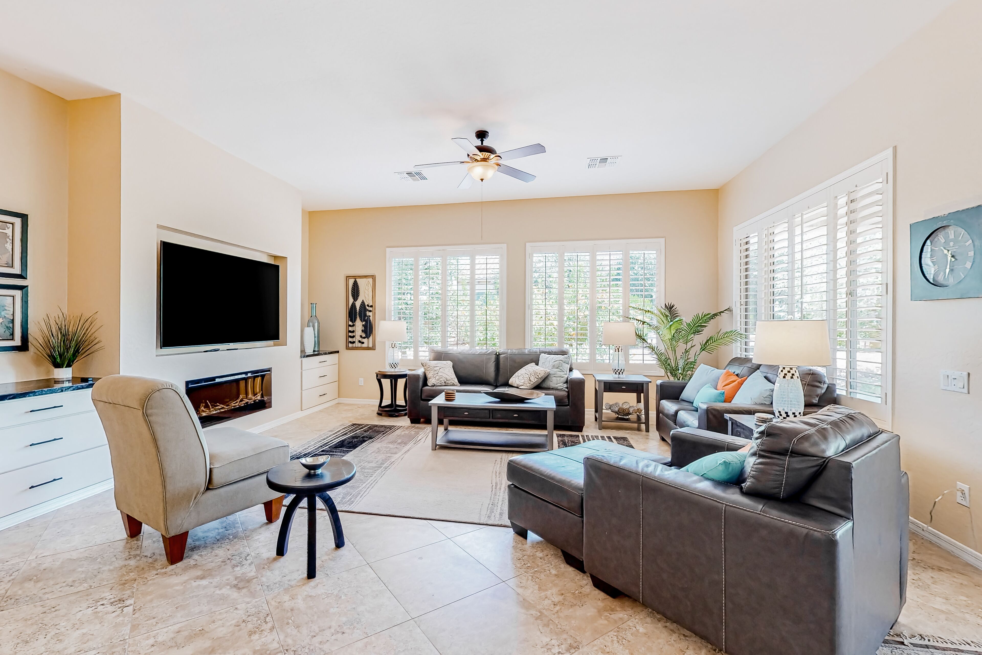 Amazing home with fitness room, tennis court, hot tub, pool, kitchen, & patio
