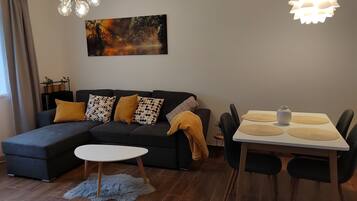 TV, DVD player, music library, stereo