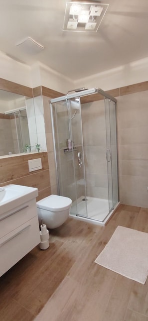 Dusche, kostenlose Toilettenartikel, Haartrockner, Handtücher