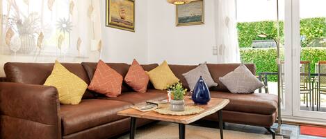 Télévision, cheminée, lecteur de DVD, livres