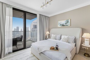 Luxury-Apartment, 2 Schlafzimmer, Nichtraucher, Stadtblick | 2 Schlafzimmer, Bettwäsche aus ägyptischer Baumwolle