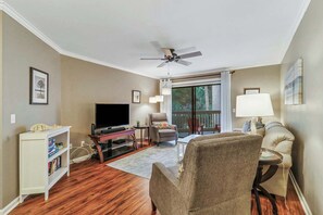 TV, DVD player, books, offices