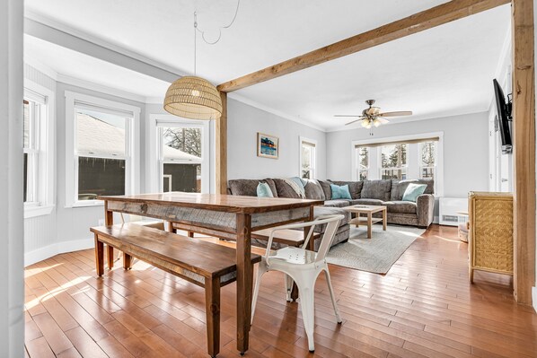 Smart TV, foosball, books, computer monitors