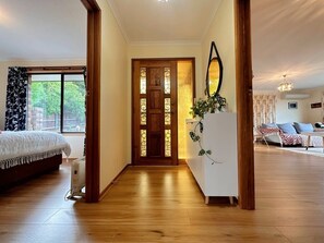 2 bedrooms, desk, iron/ironing board, travel crib