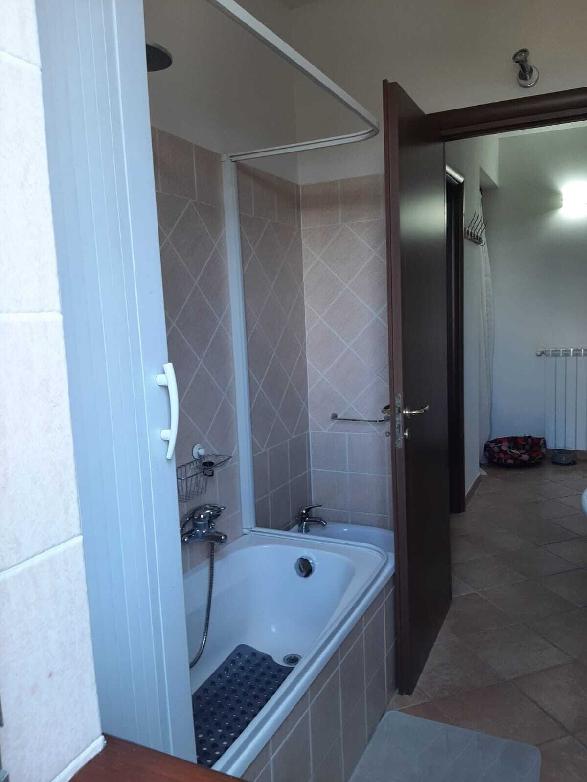 Hair dryer, bidet, towels, soap