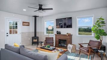 TV, fireplace, offices