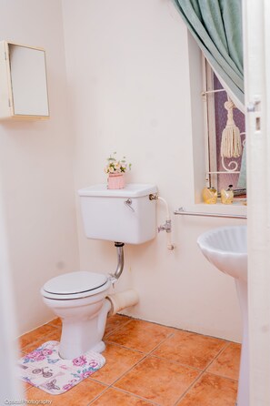 Douche, sèche-cheveux, serviettes fournies, savon