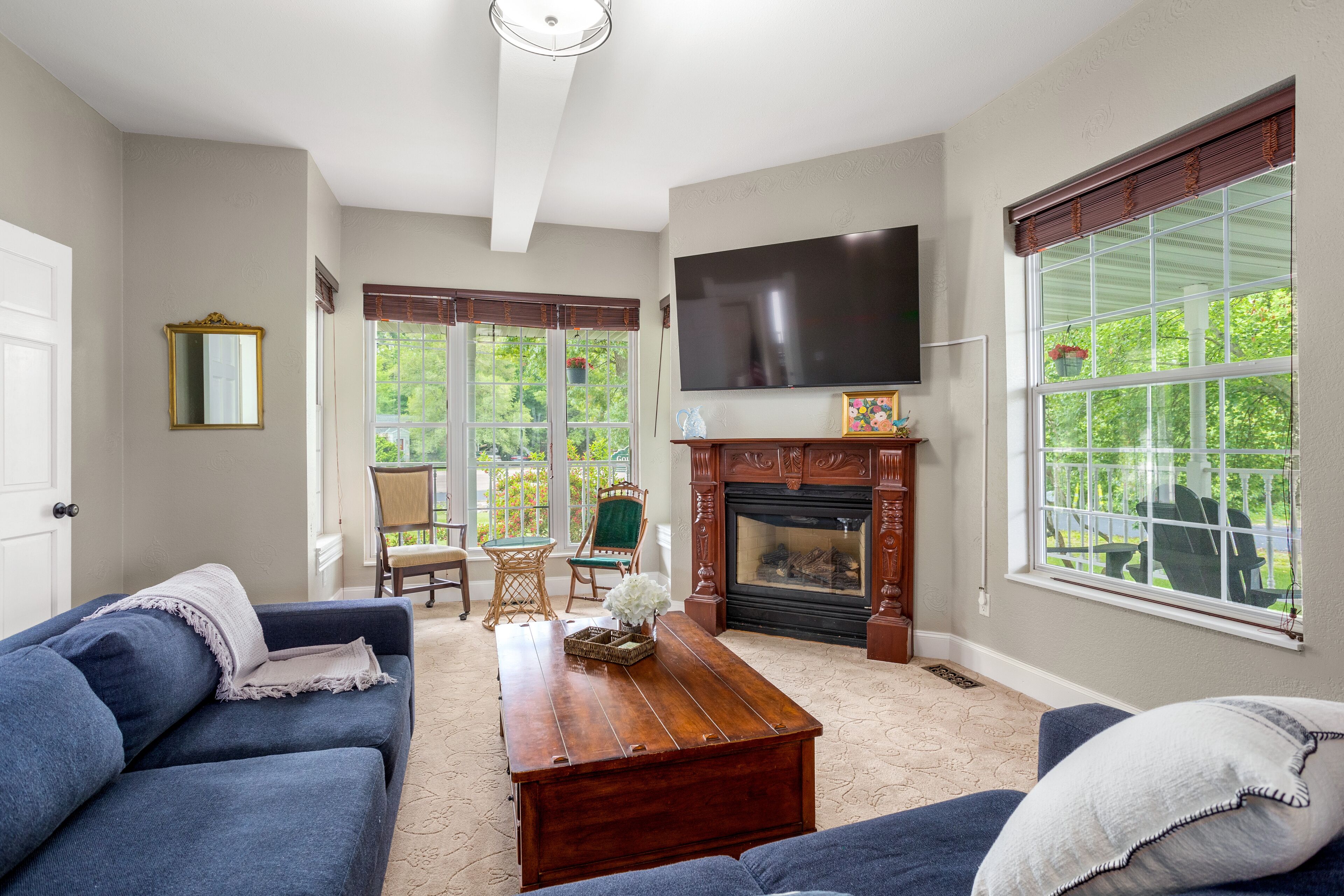 Smart TV, fireplace, foosball, table tennis