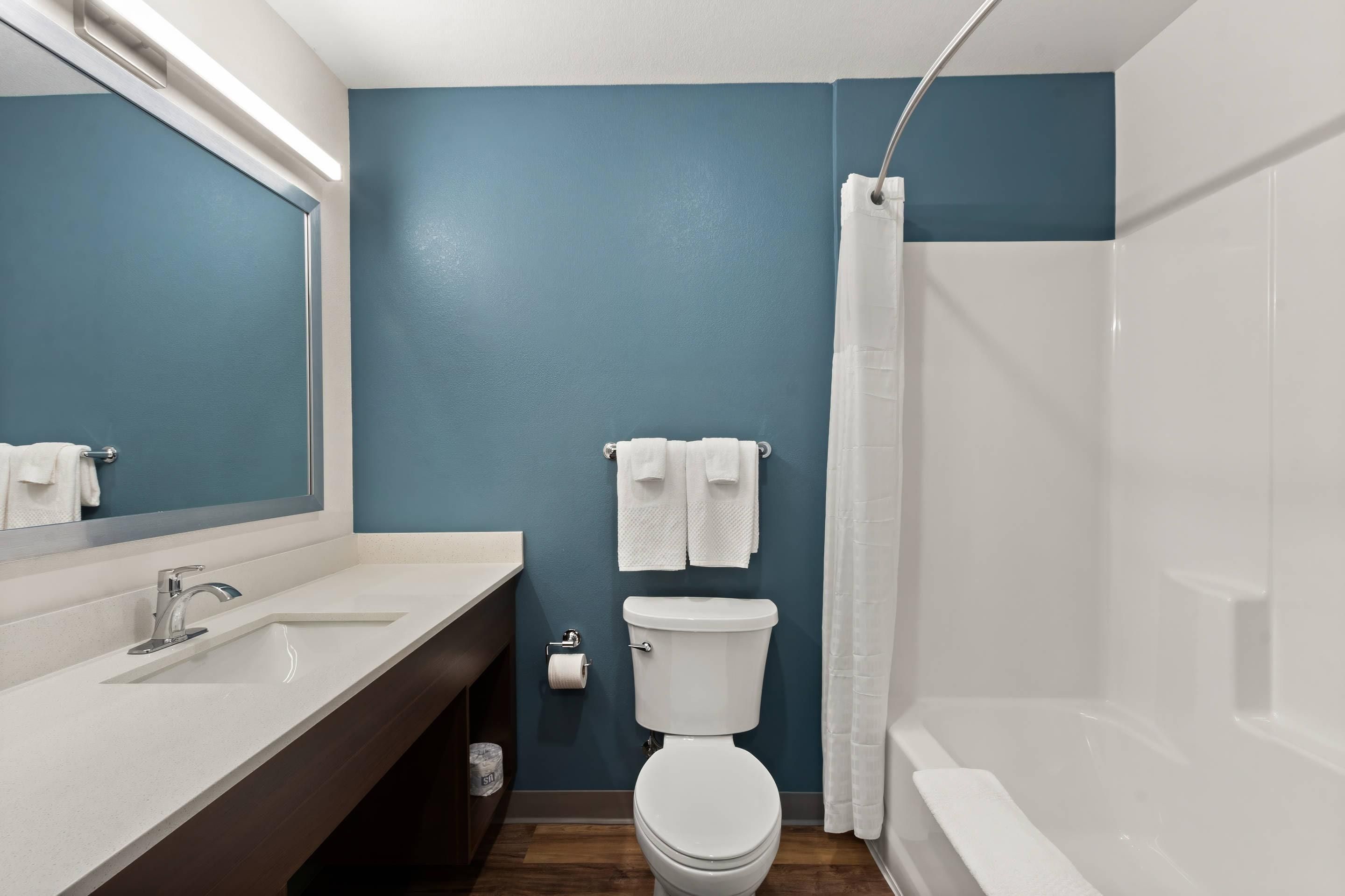 A bathroom with a white sink, a toilet, and a shower.