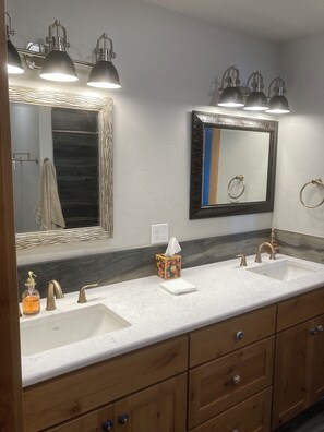 Shower, towels, toilet paper