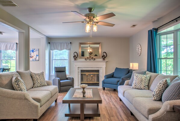 TV, fireplace, table football