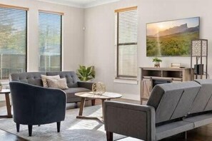 TV, fireplace, offices
