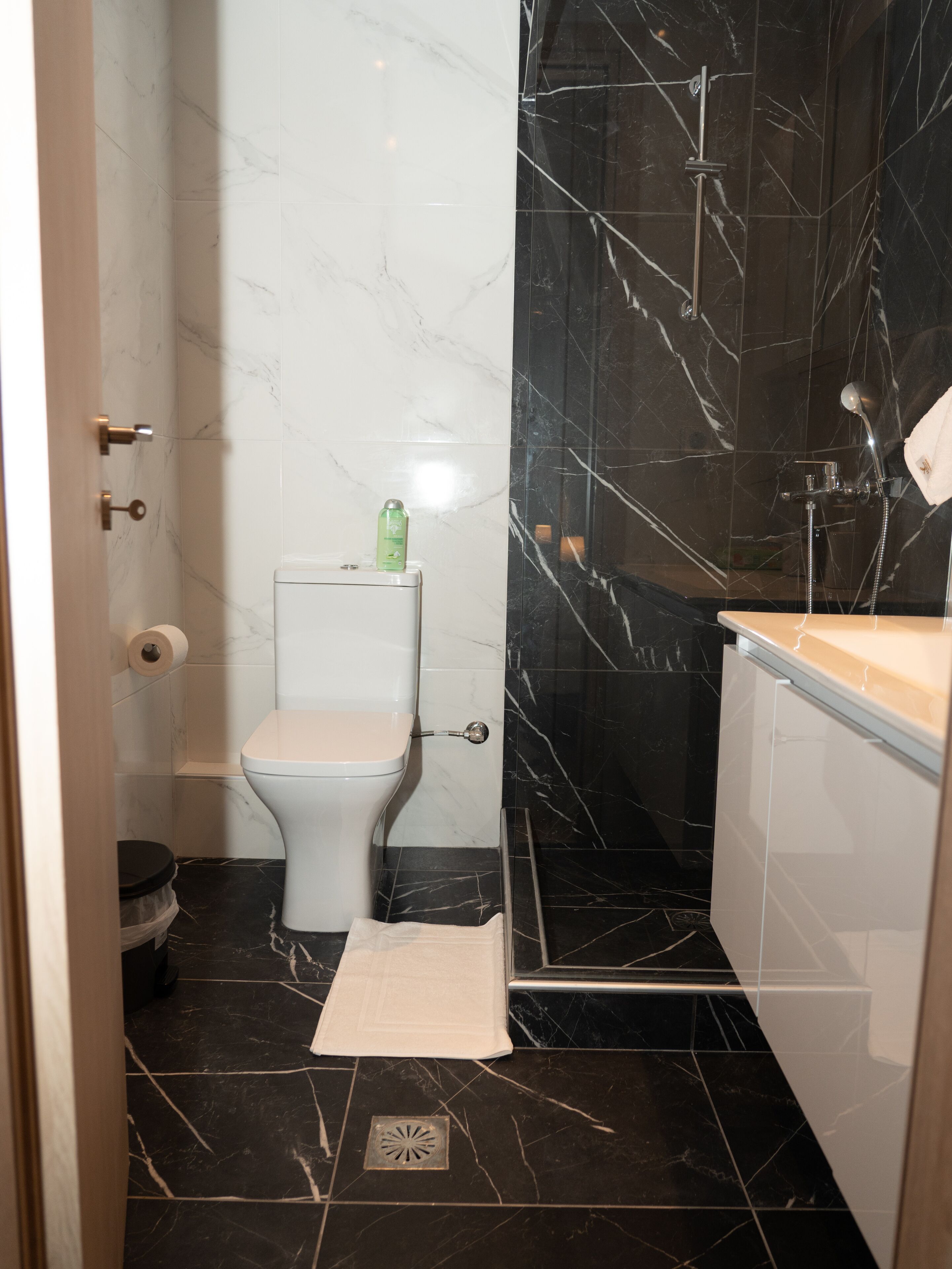 comfort apartment | bathroom | shower, hair dryer, towels, soap