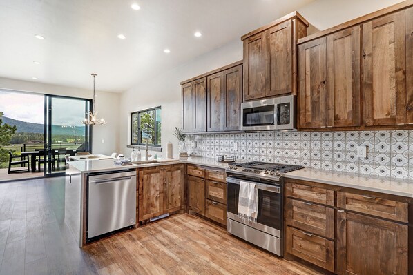 Fridge, microwave, oven, stovetop - New Luxury w/ AC | Close to Slopes | Hot Tub | Valley View Villa 11 (Angel Fire)
