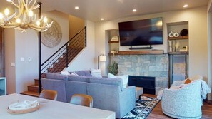 TV, fireplace - New Luxury w/ AC | Close to Slopes | Hot Tub | Valley View Villa 11 (Angel Fire)