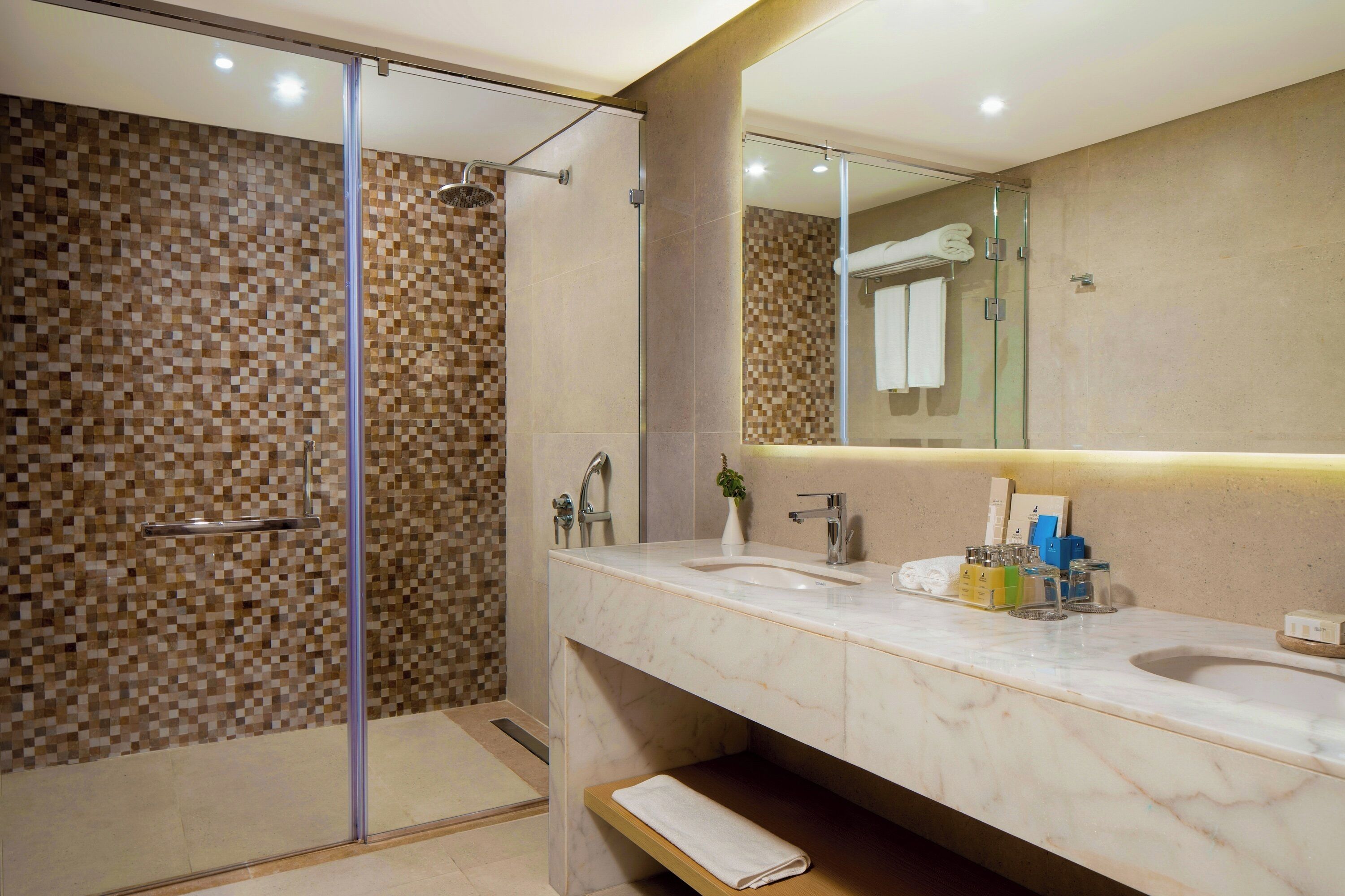 royal suite, 1 queen bed, sea view | bathroom | shower, free toiletries, hair dryer, bathrobes