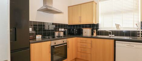 Fridge, dishwasher, electric kettle, toaster